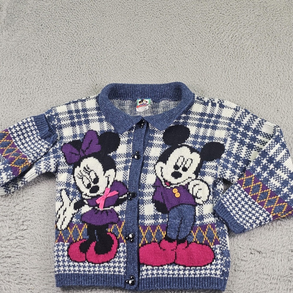 Vintage Mickey's Stuff For Kids Sweater 10-12 Blue Plaid Mickey Minnie USA